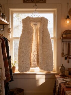 Papaya SZ S Cream Faux Fur Vest